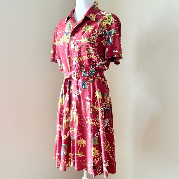 Polo Ralph Lauren Hawaiian Print Tea Dress Red Size 8 - Picture 4 of 16